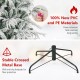 Snow-flocked artificial Christmas tree with 450 pre-lit LED lights and a stable metal base for easy setup and storage.