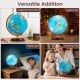 8-inch illuminated world globe lamp with blue HD map, wooden stand, and night light feature for decoration and learning.