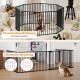 8-panel black baby gate with auto-close door, adjustable from 34.5-154", ideal for child and pet safety indoors.