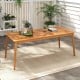 Rectangular outdoor dining table made of acacia wood, seats 8, features umbrella hole, perfect for patio gatherings.
