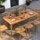 Rectangular acacia wood dining table for 8 with umbrella hole, perfect for outdoor gatherings on patio or backyard.