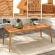 Rectangular acacia wood dining table for 8 with umbrella hole, featuring a smooth slatted surface and sturdy design.