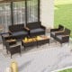 8-piece patio wicker sofa set featuring 4 rattan chairs and 2 loveseats with acacia wood armrests, perfect for outdoor.