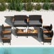 8-piece patio wicker sofa set featuring 4 rattan chairs and 2 loveseats with acacia wood armrests, ideal for outdoor.