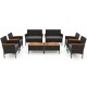 Full view of the 8 Piece Patio Wicker Sofa Set with 4 rattan chairs and 2 loveseats, featuring elegant acacia wood.
