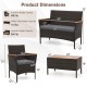 Detailed product dimensions of the 8 Piece Patio Wicker Sofa Set, showcasing armchair and loveseat capacities and sizes.