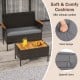 Gray patio wicker sofa set featuring soft cushions, acacia wood armrests, and a stylish coffee table for outdoor.
