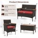 Product dimensions of the 8 Piece Patio Wicker Sofa Set, featuring robust metal frame and PE rattan for outdoor use.