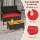 Red cushion detail of the 8 Piece Patio Wicker Sofa Set with PE rattan, acacia wood, and zippered covers for easy.