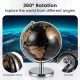 8" modern decorative tabletop globe with a polished black and gold finish, featuring 360° rotation for easy viewing.
