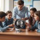 Modern 8" silver tabletop globe with detailed geographic features, perfect for educational settings and home decor.