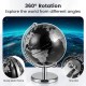 8" modern decorative tabletop globe with 360° rotation, polished black and silver finish, ideal for home or office use.