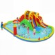 Colorful 8-in-1 giant bounce house with two slides, climbing walls, and splash pool for yard parties and family fun.