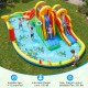 Giant bounce house with two long slides, climbing walls, and splash pool for kids' yard parties and summer fun.