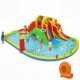 Giant bounce house with 2 long slides, splash pool, and games for kids' outdoor fun at parties and gatherings.