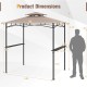 Dimensions of the 8 x 5 feet grill gazebo with metal frame, featuring two shelves and six hooks for outdoor cooking.