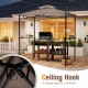 Grill gazebo with a rustic brown metal frame, featuring a double-tiered roof, two shelves, and six hooks for utensils.
