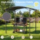 Grill gazebo with gray polyester canopy, metal frame, and dual side shelves for outdoor BBQ cooking and tool.