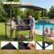 Grill gazebo with gray canopy and metal frame, featuring dual side shelves and reinforced corner pockets for outdoor.