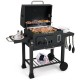 24-inch charcoal grill with 544 sq.in cooking area, 2 folding side tables, and adjustable air vents for outdoor cooking.