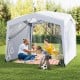 Pop-up canopy tent with mesh netting, ideal for outdoor activities, providing sun protection and privacy for family.