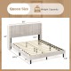 Queen size velvet bed frame with vertical channel tufted headboard in white, featuring sturdy rubber wood legs and.