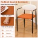 Modern dining chair with padded seat in orange faux PU leather, featuring a curved backrest and sturdy metal frame.