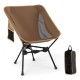 Portable camping chair in coffee color with mesh fabric, featuring a compact carrying bag for easy transport.