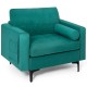 Teal modern accent chair with removable back pillow, armrest storage pockets, and solid metal legs for stylish comfort.