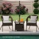 Brown outdoor side table made of all-weather PE wicker with a 1.93" umbrella hole, perfect for patio or garden use.