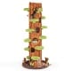 Tall brown multifunctional cat tree with private condos, plush cushions, and multiple platforms for indoor cats.