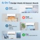 4-in-1 mini split air conditioner showing cooling, heating, drying, and fan modes for year-round comfort and efficiency.