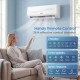 Mini split air conditioner with remote control, 9100 BTU, 4-in-1 design for cooling, heating, and fan modes.