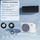 GreyVolt 9100 BTU mini split AC unit with indoor and outdoor components, designed for efficient cooling and heating.