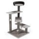 Tall gray cat tree with plush platforms, sisal scratching posts, and cozy top perch for climbing and lounging.