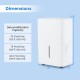Dimensions of the 94.5 Pints Dehumidifier, featuring a large water tank and LED display for efficient humidity control.