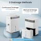 Dehumidifier with 3-color indicator and 1.4-gallon water tank, featuring manual and continuous drainage options.