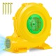 Portable 980W bounce house blower with green air outlet, featuring a durable design and included ground stakes for.