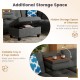 Movable ottoman with hidden storage and foldable tray, part of a 98-inch sectional sofa for added convenience.