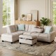 L-shaped 98-inch sectional sofa with movable storage ottoman, linen fabric, and comfy pillows for cozy seating.