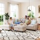 L-shaped sectional sofa with movable storage ottoman, linen fabric, and cozy pillows for family relaxation in a bright.
