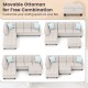 L-shaped sectional sofa with movable storage ottoman, linen fabric, and comfy pillows for versatile seating and.