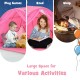 Kids portable play tent in pink with mesh windows, perfect for reading, playing games, or sleeping indoors.