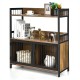 2-tier baker's rack in rustic brown with open shelves and enclosed cabinets for kitchen storage and display.