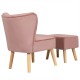 Side view of a pink velvet leisure chair and ottoman set with rubber wood legs, providing elegant support for.