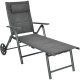 Gray patio reclining chaise lounge with adjustable neck pillow and wheels, perfect for outdoor relaxation and.
