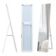 Frameless full-length mirror in white, highlighting its sleek design and versatile hanging options for modern spaces.