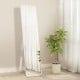 Frameless floor mirror in white, showcasing its sleek design and U-shaped bracket for stable standing in any room.
