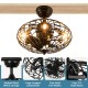 Enclosed ceiling fan with light in matte black, featuring a cage design, remote control, and three-speed settings for.