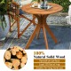 27-inch round solid wood bistro table with X-shaped legs, varnished surface, perfect for outdoor and indoor use.